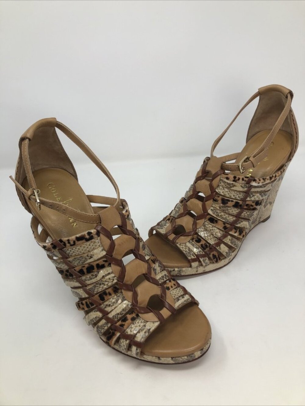 Cole Haan Shoes Womens 8B Air Minka Leopard Snakeskin Strappy High Heel Wedge